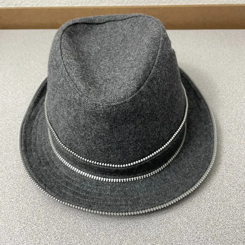 Cha Chas House of Ill Repute Fedora Hat Womens Gray Lined Zip Pocket Skull 6 3/4